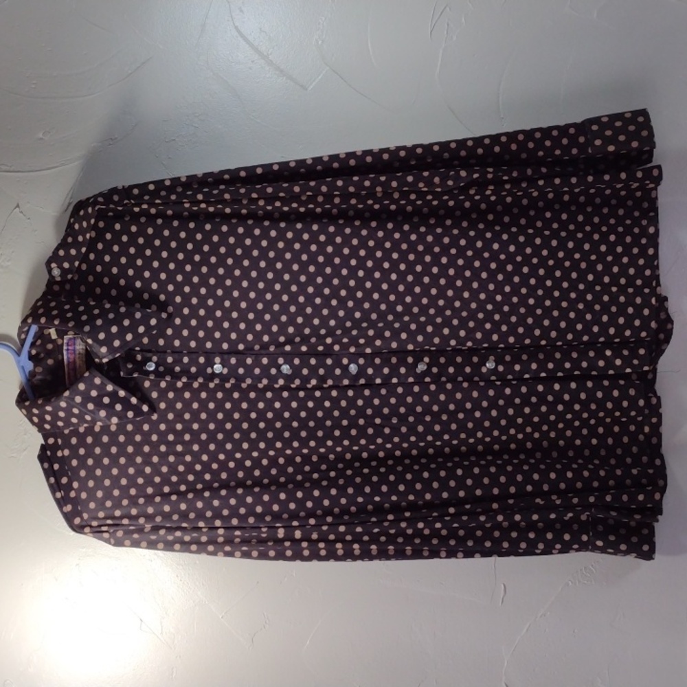 70s Lew Magram Brown Polka Dot Botton-up Disco Shirt Men's XL (17)